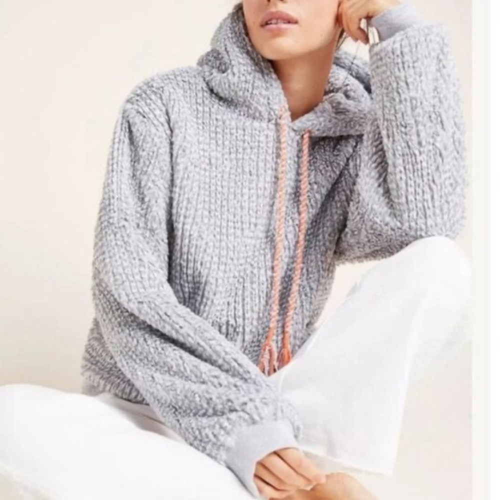 Anthropologie Saturday Sunday Size M Gray Nanette Sherpa Jersey Lined Hoodie - Picture 1 of 8